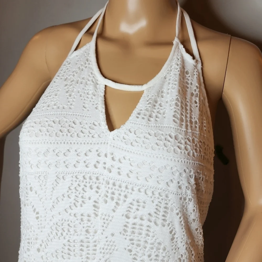 Free People Beach White Crochet Lace Knit Halter Maxi Dress Beachy‎ Boho Small